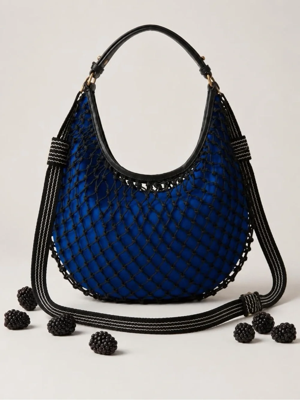 NWT Free People Silver Springs Sling Bag Crochet Mesh Black Blue MSRP $98